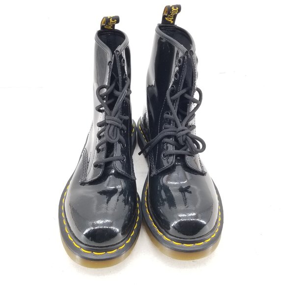Dr. Doc Martens Womens Size 7 Black Patent Leather Combat Boots 1460W - Picture 2 of 8